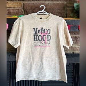 NWOT Motherhood Graphic Women T-Shirt - Tan size small (oversized)